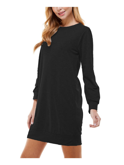 KINGSTON GREY Womens Black Puff Long Sleeve Crew Neck Mini Shift Dress Juniors XXS