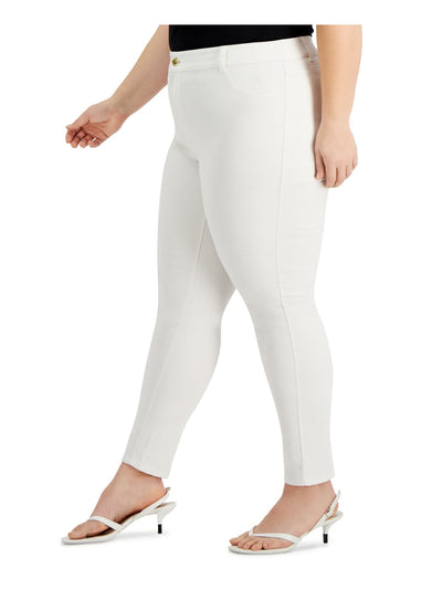 CALVIN KLEIN Womens White Stretch Pocketed Zippered Twill Mid-rise Slim Skinny Pants Plus 24W