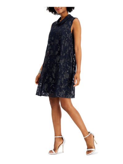 CONNECTED APPAREL Womens Navy Floral Sleeveless Above The Knee Cocktail Shift Dress 10