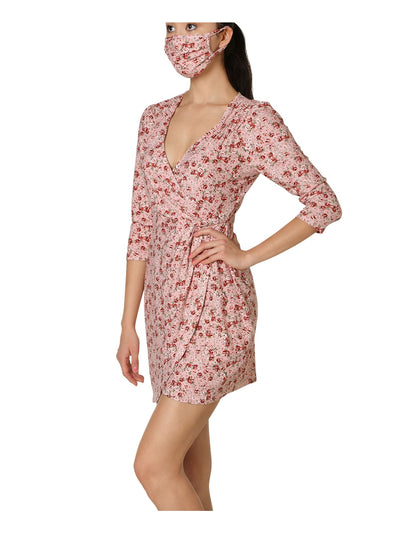 ULTRA FLIRT Womens Pink Floral 3/4 Sleeve V Neck Short Tulip Dress XS