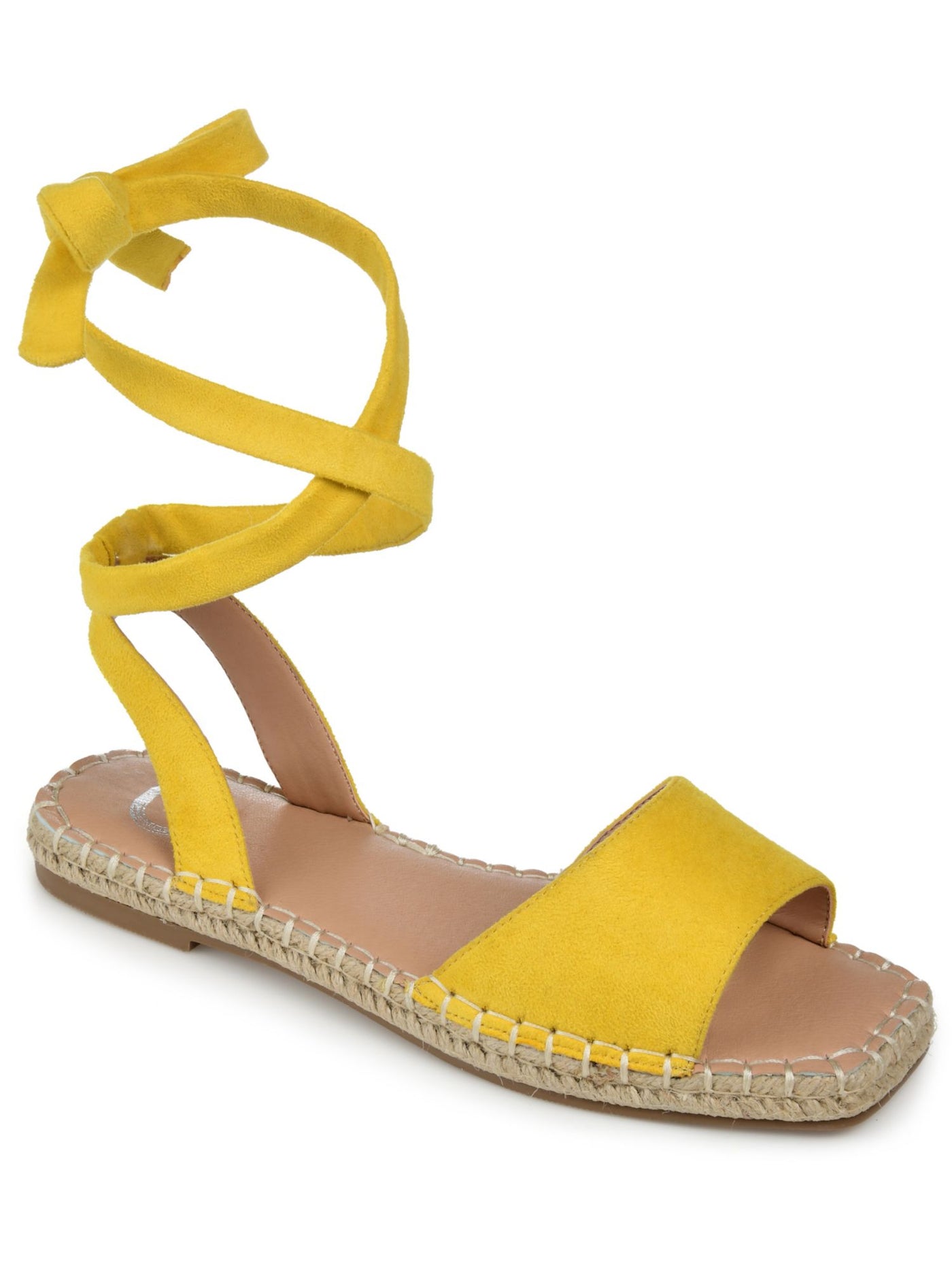 JOURNEE COLLECTION Womens Yellow Ballerina-Inspired Ankle Wrap Padded Emelie Open Toe Lace-Up Espadrille Shoes 7.5