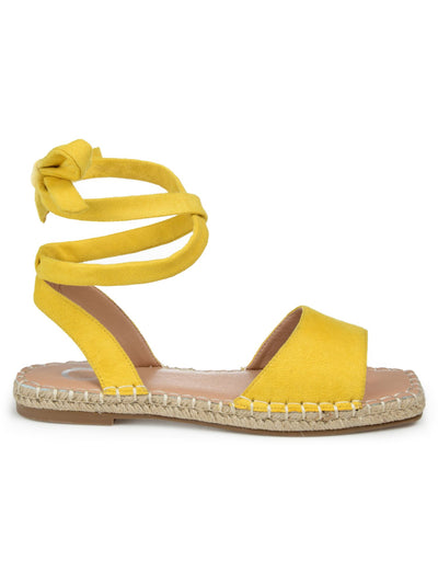 JOURNEE COLLECTION Womens Yellow Ballerina-Inspired Ankle Wrap Padded Emelie Open Toe Lace-Up Espadrille Shoes 7.5