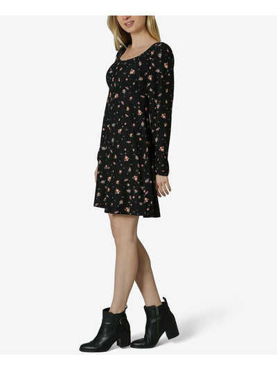 ULTRA FLIRT Womens Black Floral Raglan Sleeve Scoop Neck Short Shift Dress M