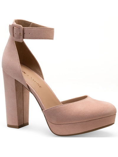 SUN STONE Womens Pink 1" Platform Padded Adjustable Ankle Strap Estrella Round Toe Block Heel Buckle Pumps Shoes 9.5 M