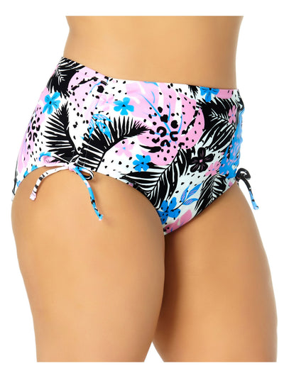 CALIFORNIA WAVES Women's Multi Color Printed Stretch Cinched Side-Tie Bikini Moderate Coverage Strappy High Waisted Swimsuit Bottom 3X