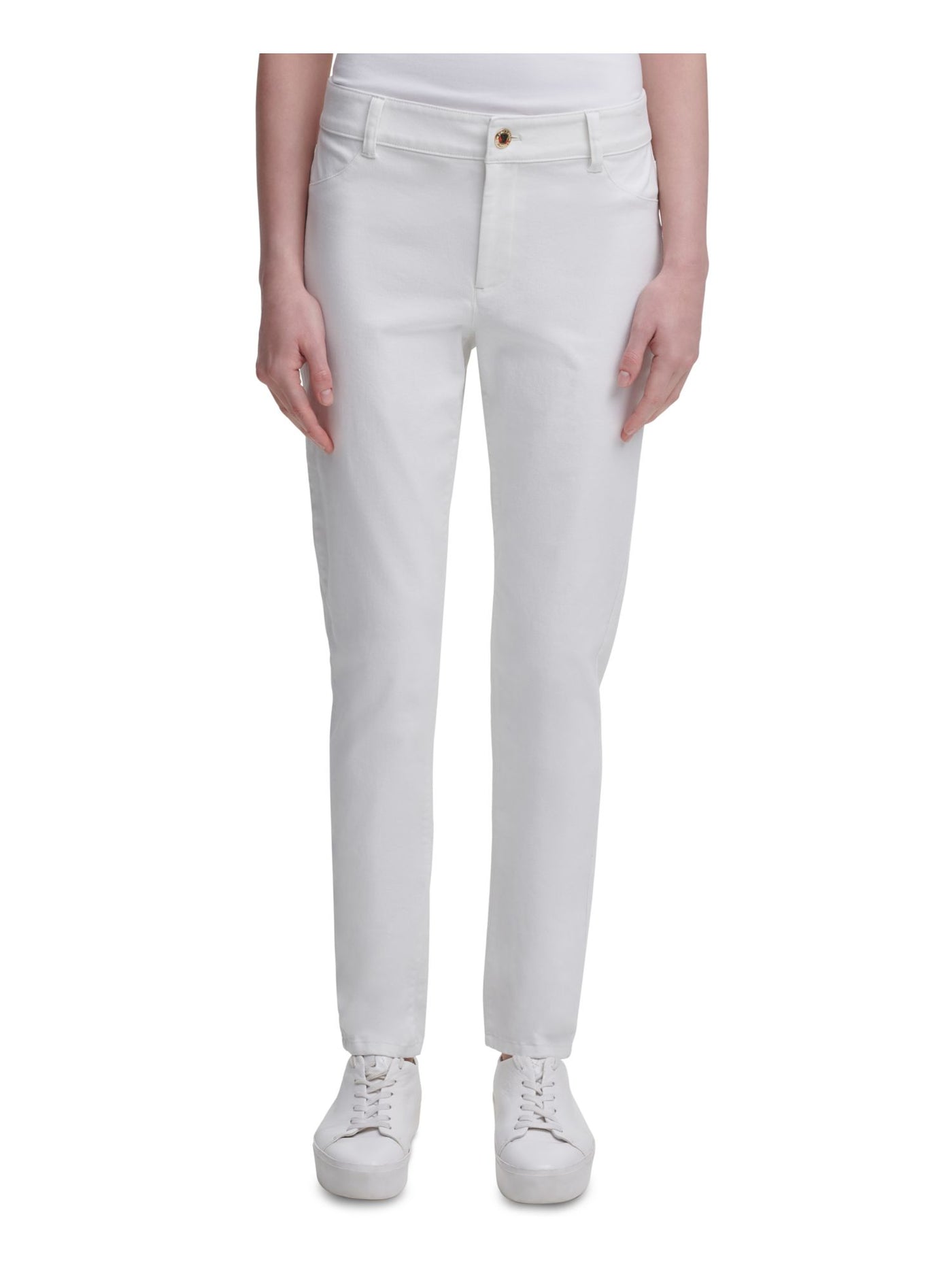 CALVIN KLEIN Womens White Stretch Zippered Pocketed Mid-rise Faux Front Pockets Skinny Pants 14