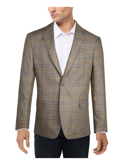 TOMMY HILFIGER Mens Beige Single Breasted, Plaid Classic Fit Blazer 40R