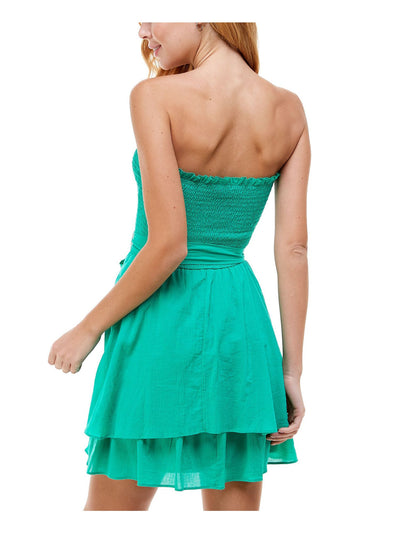 CITY STUDIO Womens Green Ruffled Tie Smocked Strapless Short Party Fit + Flare Dress XL