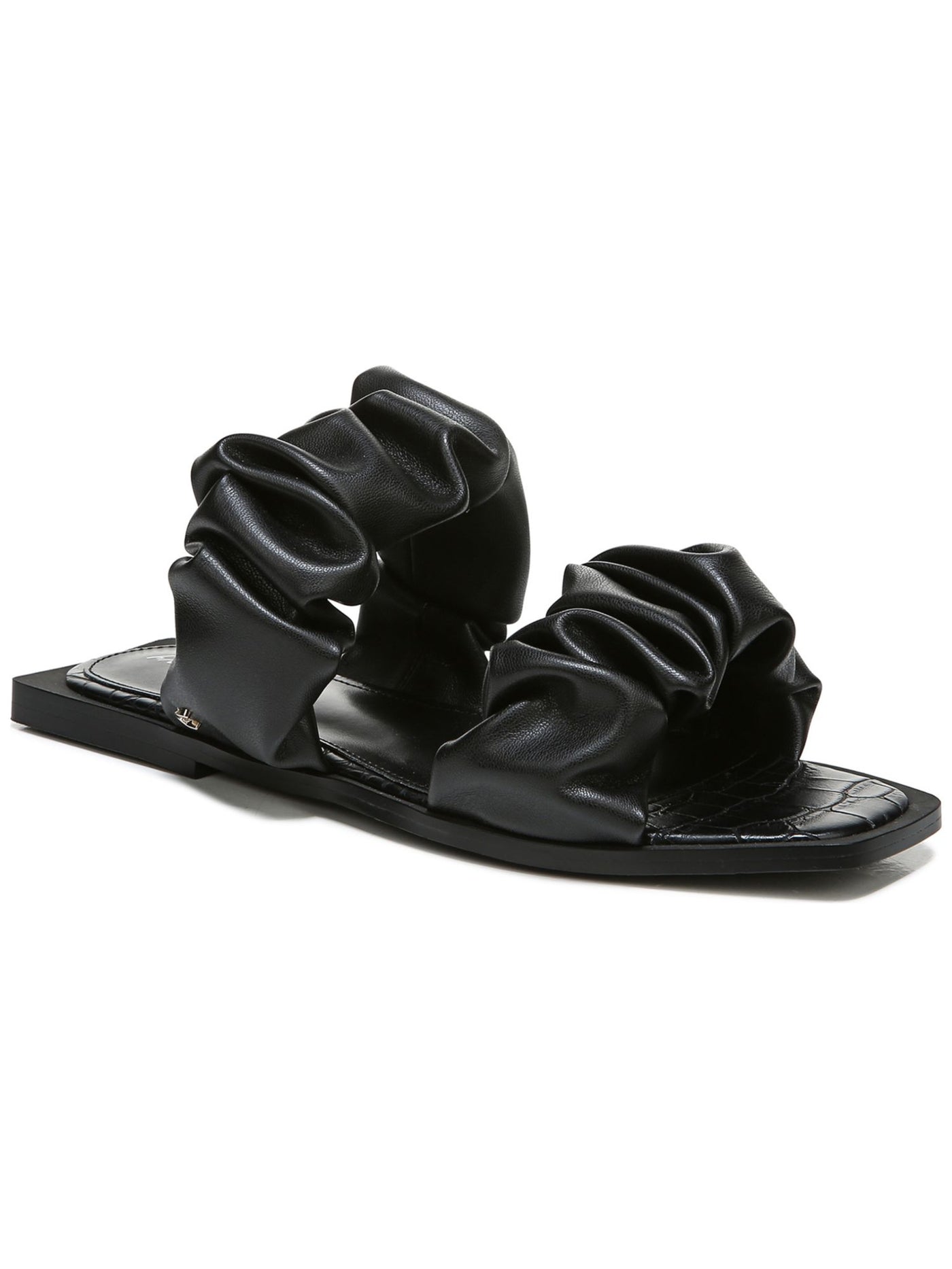 CIRCUS BY SAM EDELMAN Womens Black Croc Embossed Sole Ruched Padded Iggy Square Toe Block Heel Slip On Slide Sandals Shoes 6 M