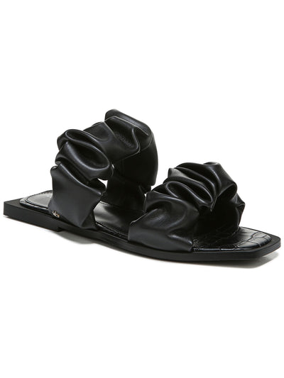 CIRCUS BY SAM EDELMAN Womens Black Croc Embossed Sole Ruched Padded Iggy Square Toe Block Heel Slip On Slide Sandals Shoes 6 M