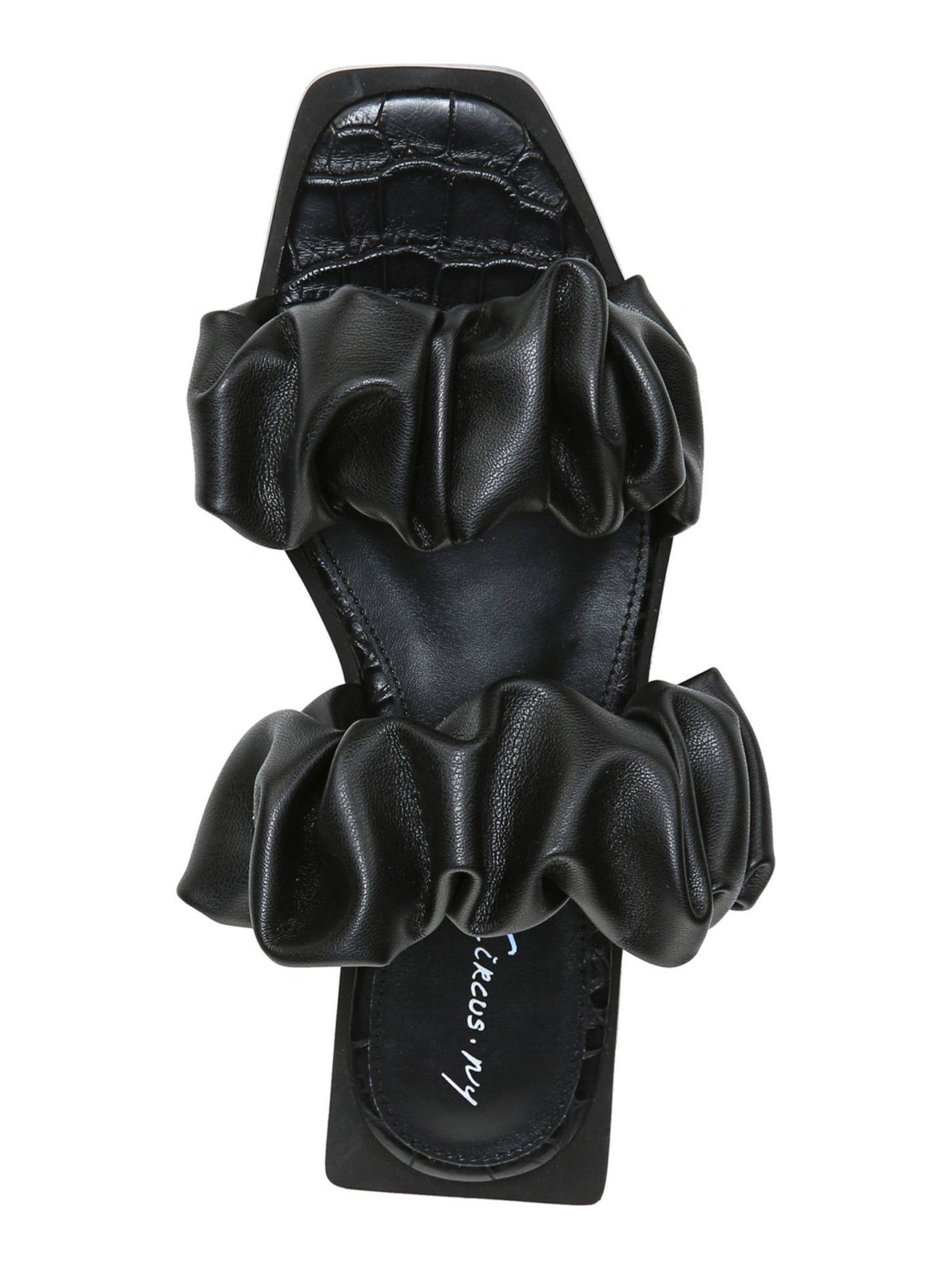 CIRCUS BY SAM EDELMAN Womens Black Croc Embossed Sole Ruched Padded Iggy Square Toe Block Heel Slip On Slide Sandals Shoes 6 M