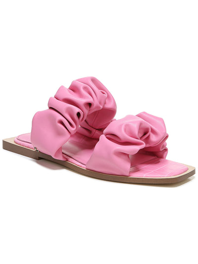 CIRCUS BY SAM EDELMAN Womens Pink Croc Embossed Sole Ruched Padded Iggy Square Toe Block Heel Slip On Slide Sandals Shoes 6 M