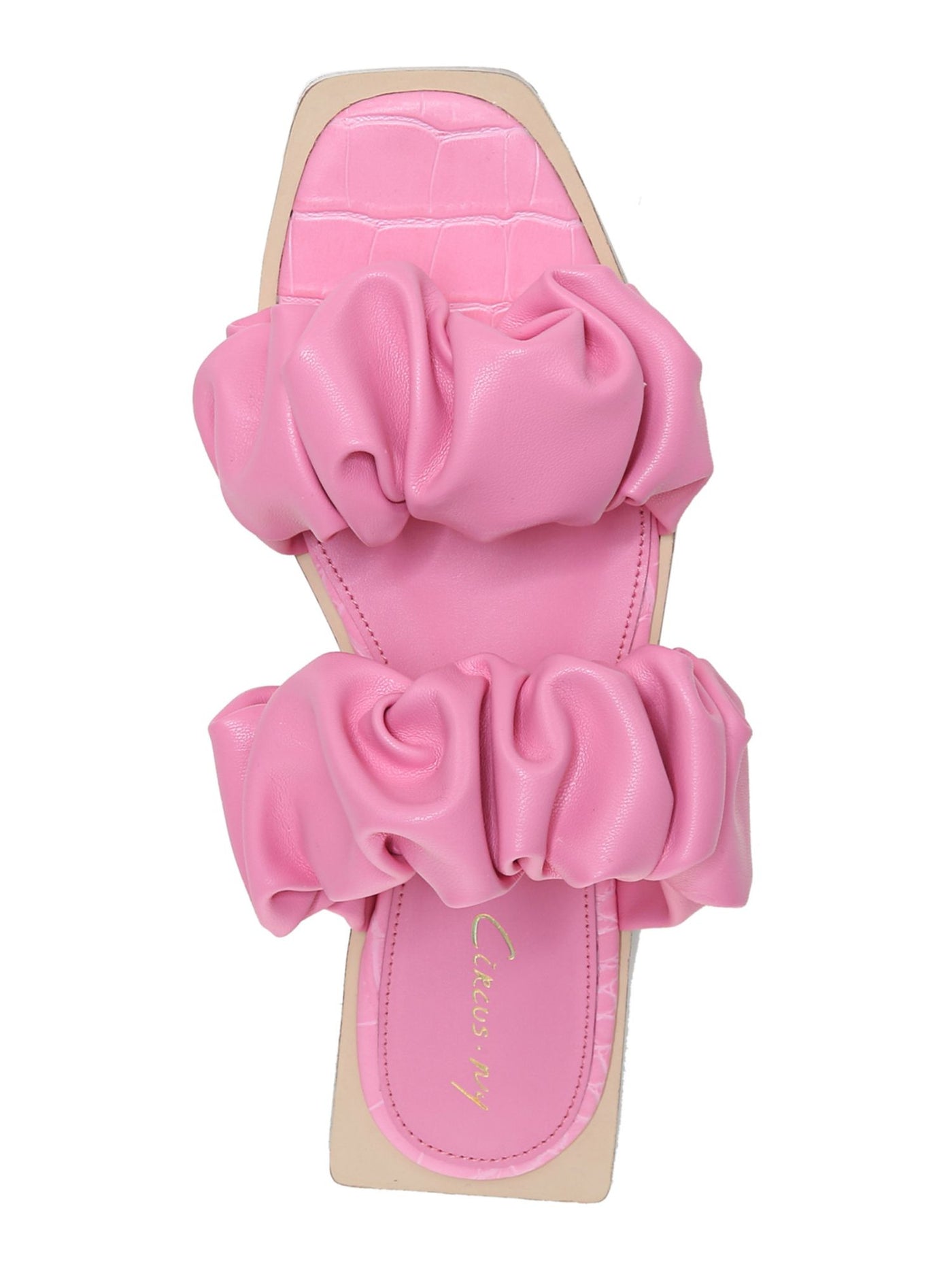 CIRCUS BY SAM EDELMAN Womens Pink Croc Embossed Sole Ruched Padded Iggy Square Toe Block Heel Slip On Slide Sandals Shoes 6 M