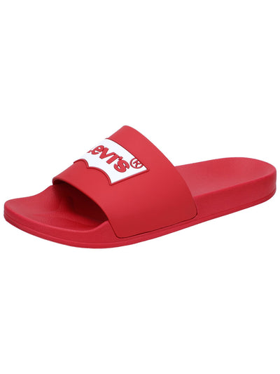 LEVI'S Womens Red Colorblocked Stripe 3D Logo Accent Comfort Round Toe Slip On Slide Sandals Shoes 10