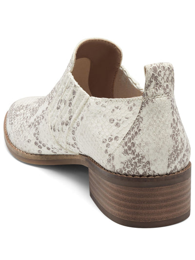 LUCKY BRAND Womens Beige Snake Print Side Gore Lenci Almond Toe Stacked Heel Slip On Leather Shootie 5 M