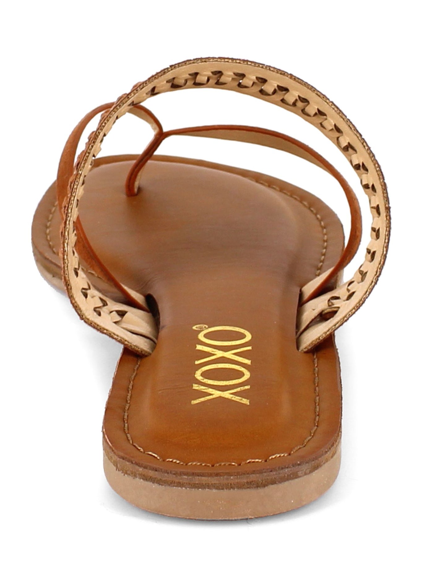 XOXO Womens Brown Weaved Design Thermoplastic Heel Studded Robby Almond Toe Slip On Thong Sandals Shoes 6.5 M