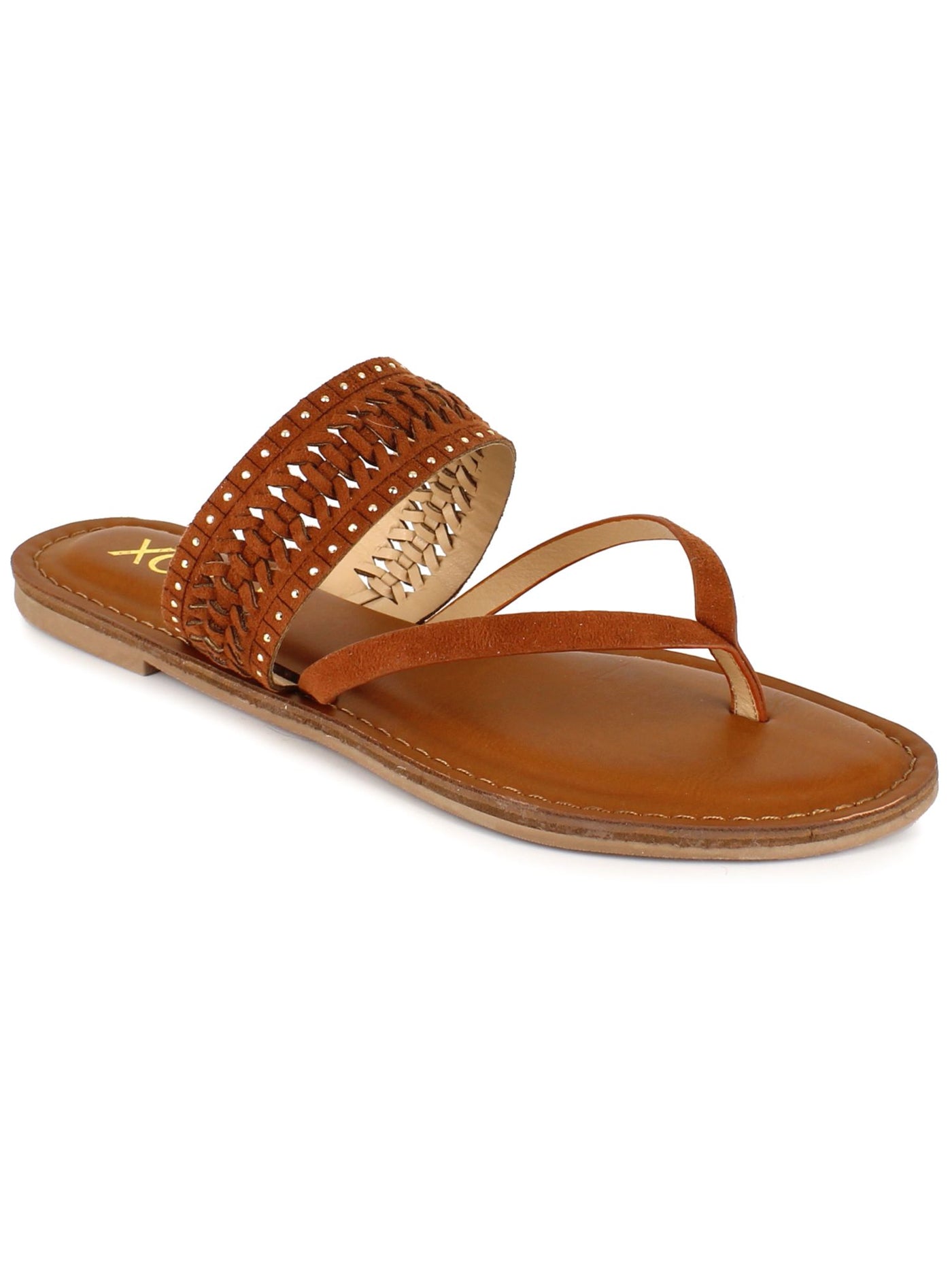 XOXO Womens Brown Weaved Design Thermoplastic Heel Studded Robby Almond Toe Slip On Thong Sandals Shoes 6.5 M