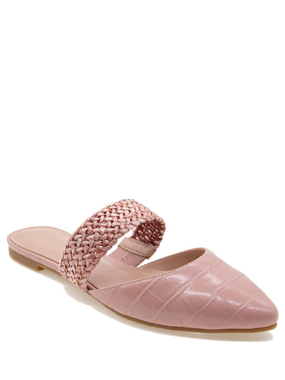 BCBGENERATION Womens Pink Mixed Media Braided Strap Flexible Outsole Goring Padded Emma Pointy Toe Slip On Mules 7 M