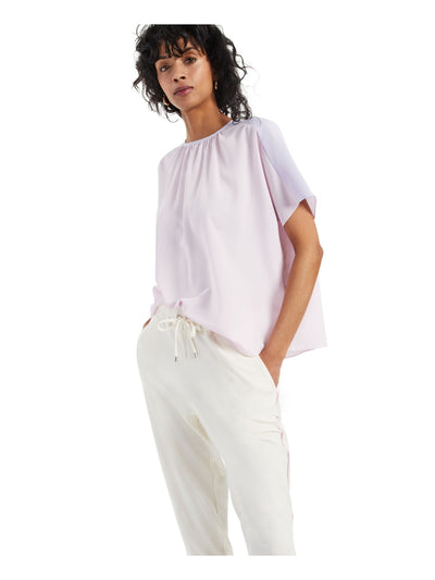 ALFANI Womens Pink Pleated Color Block Short Sleeve Jewel Neck Top XXL