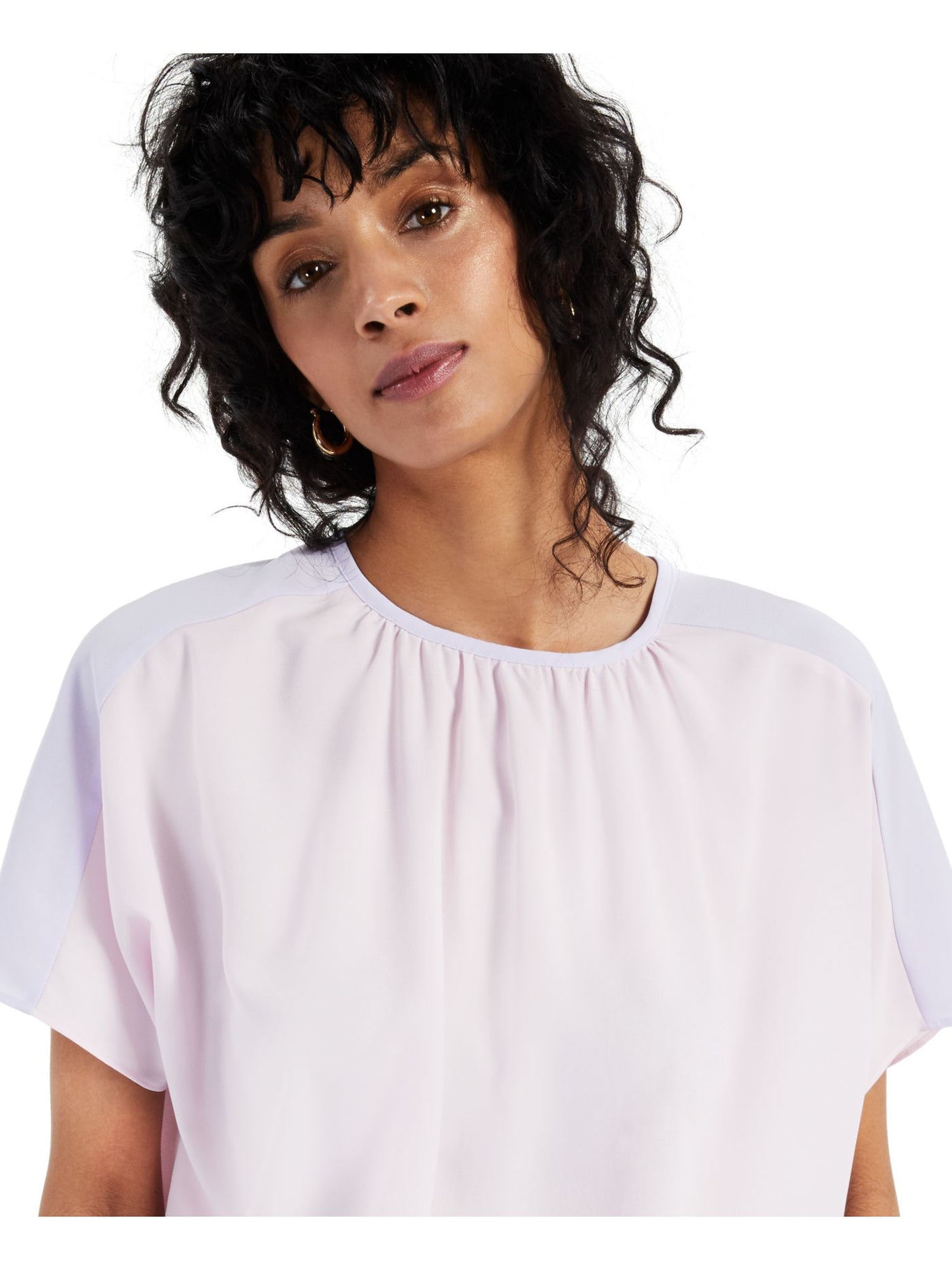 ALFANI Womens Pink Pleated Color Block Short Sleeve Jewel Neck Top XXL