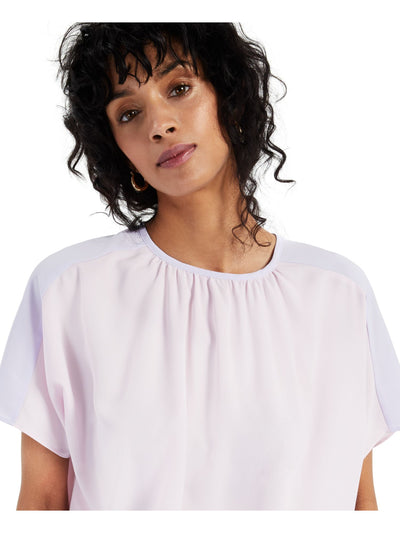 ALFANI Womens Pink Pleated Color Block Short Sleeve Jewel Neck Top XXL