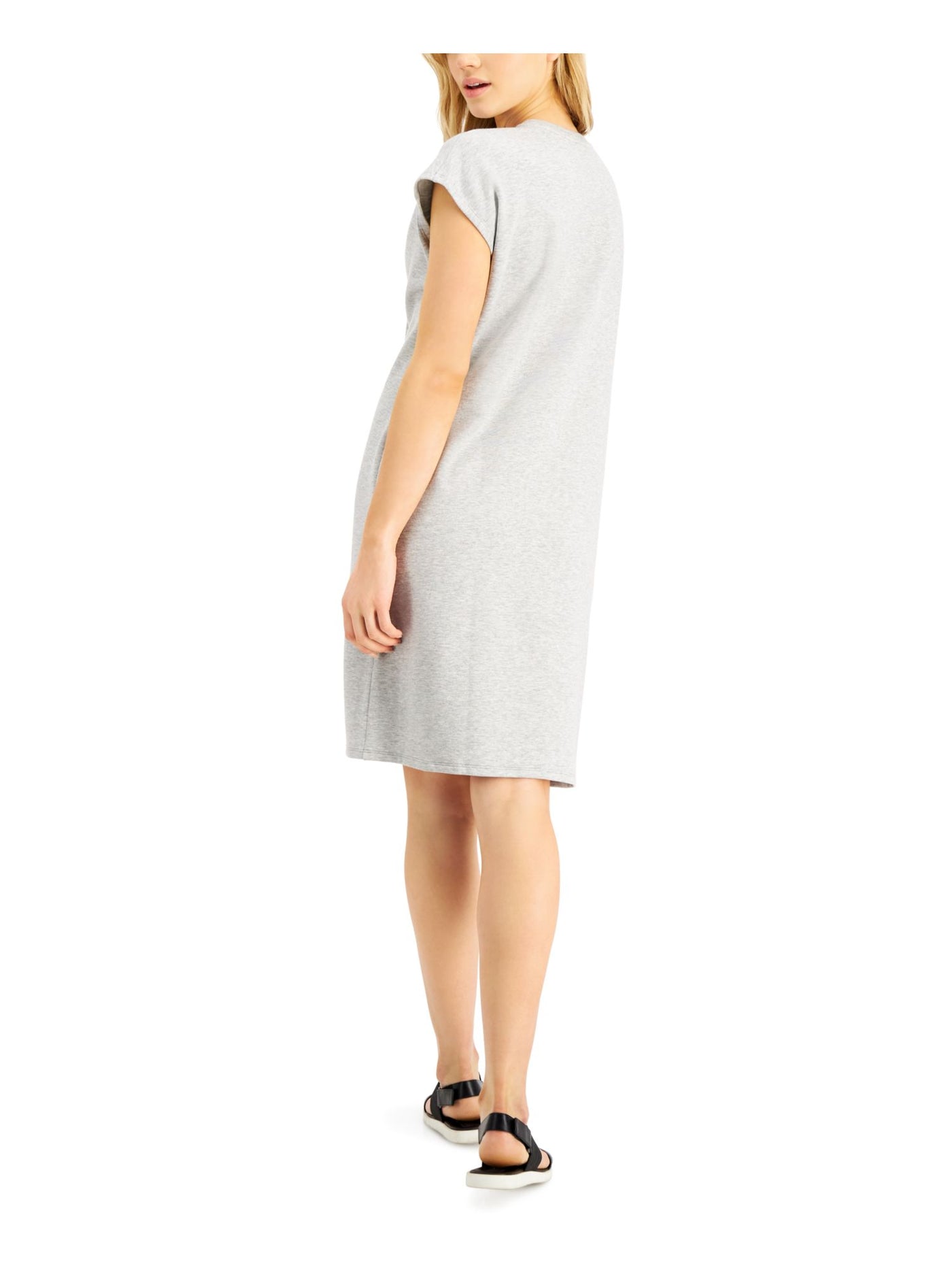 EILEEN FISHER Womens Gray Stretch Heather Cap Sleeve Crew Neck Knee Length Shift Dress M