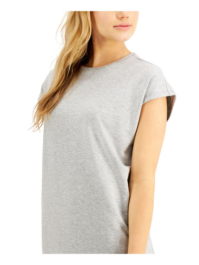 EILEEN FISHER Womens Gray Stretch Heather Cap Sleeve Crew Neck Knee Length Shift Dress M
