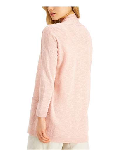 EILEEN FISHER Womens Pink Pocketed Long Sleeve Open Cardigan Top XS