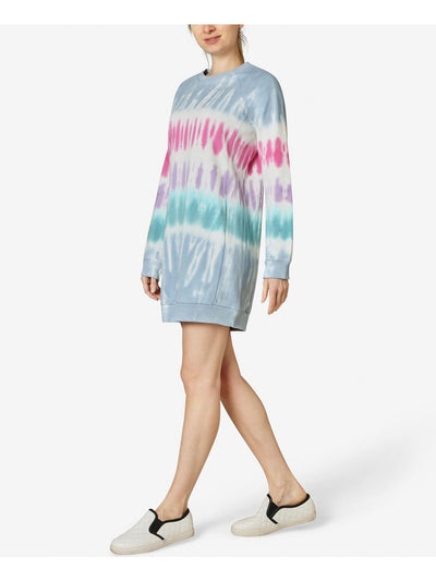 ULTRA FLIRT Womens Blue Tie Dye Long Sleeve Crew Neck Short Shift Dress L