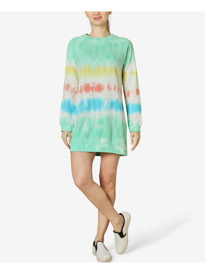 ULTRA FLIRT Womens Green Tie Dye Long Sleeve Crew Neck Short Shift Dress XS