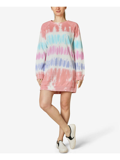 ULTRA FLIRT Womens Red Tie Dye Long Sleeve Crew Neck Short Shift Dress S