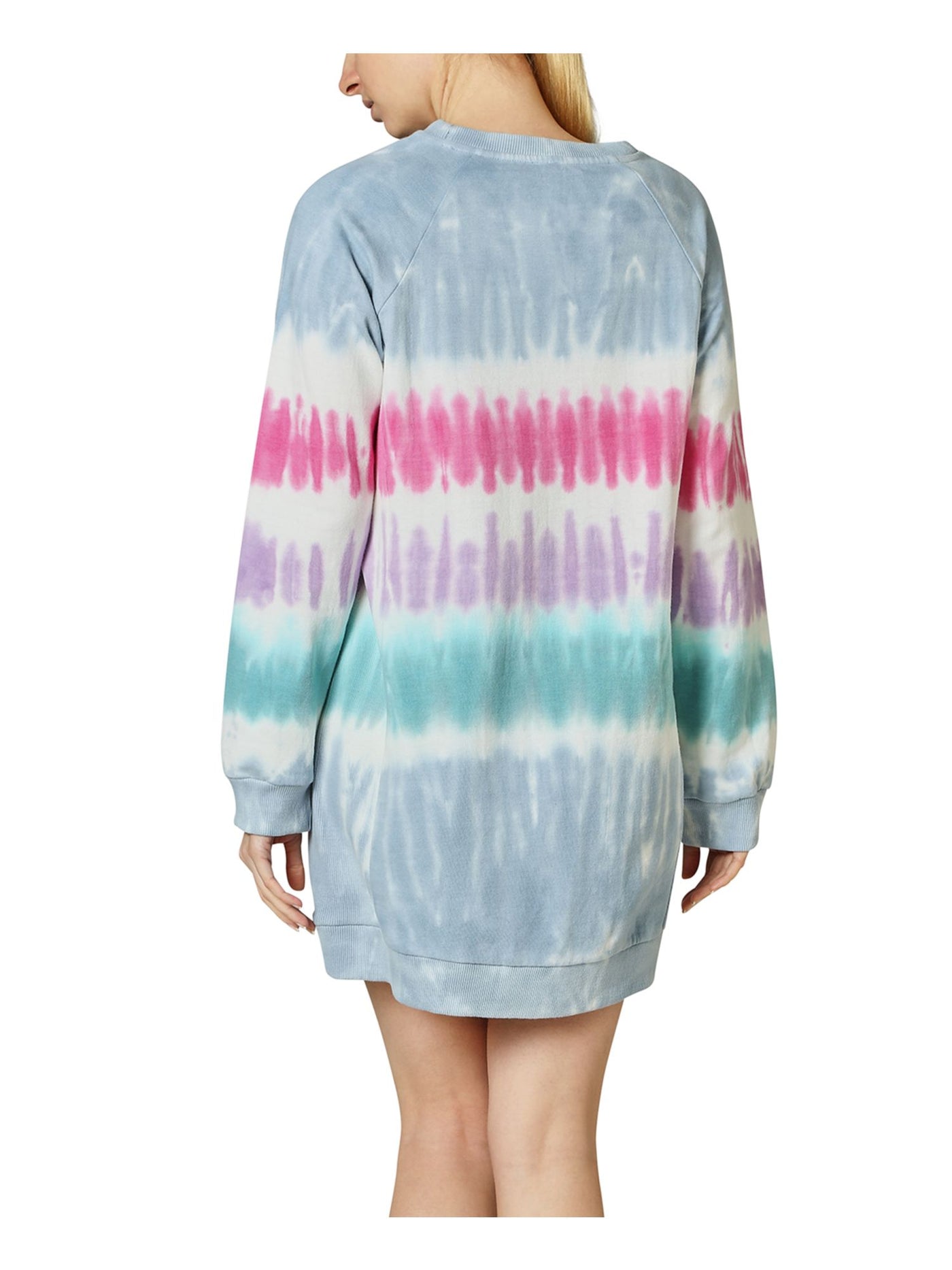 ULTRA FLIRT Womens Blue Tie Dye Long Sleeve Crew Neck Short Shift Dress XS