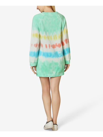 ULTRA FLIRT Womens Green Tie Dye Long Sleeve Crew Neck Short Shift Dress S