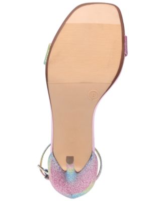 WILD PAIR Womens Pink Rainbow Glitter Breathable Slip Resistant Bethie Square Toe Stiletto Buckle Dress Sandals Shoes M