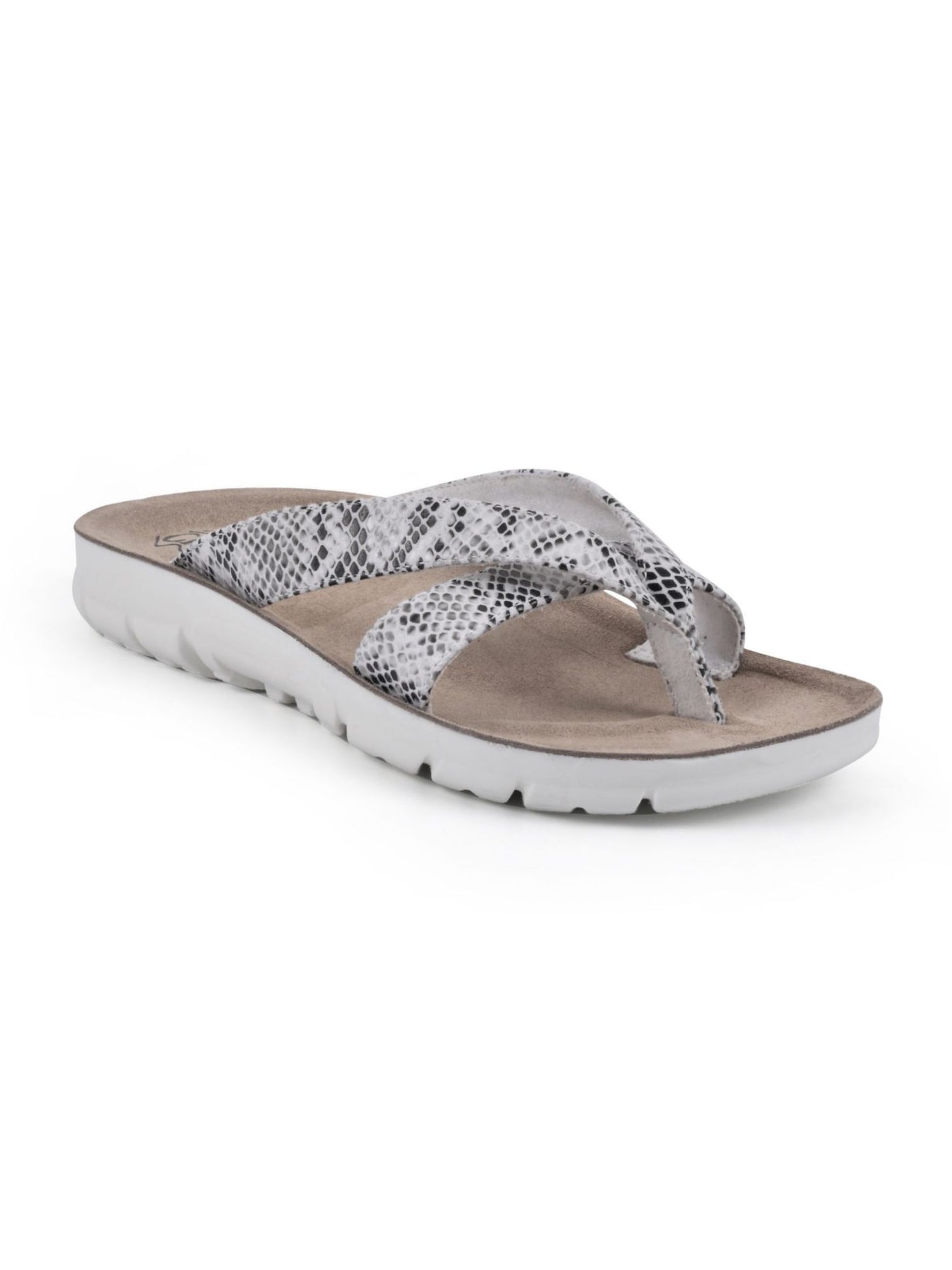 CLIFFS BY WHITE MOUNTAIN Womens Beige Snake Print Best Of Round Toe Slip On Flip Flop Sandal 10 M