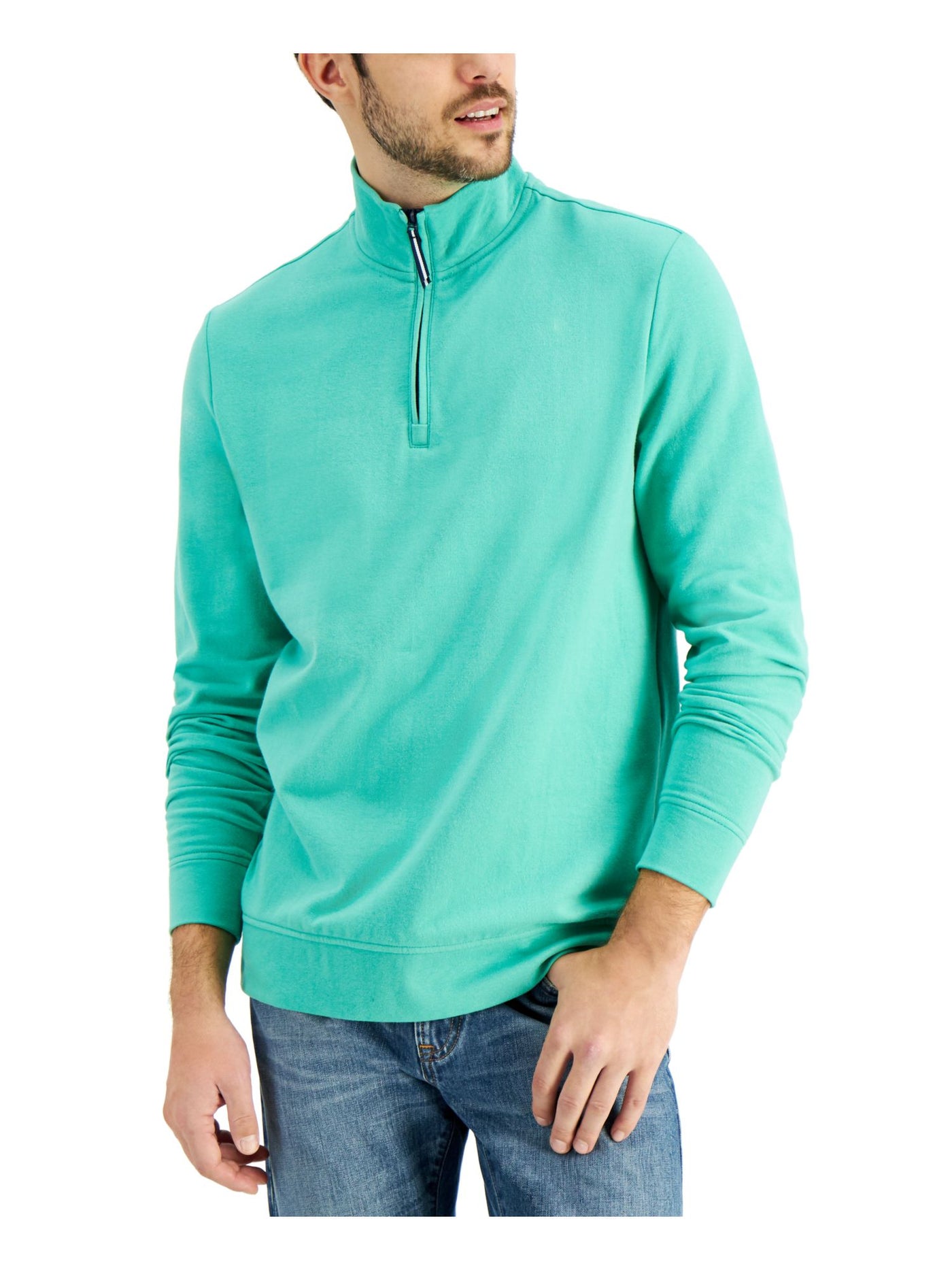 CLUBROOM Mens Green Mock Neck Classic Fit Quarter-Zip Fleece Sweatshirt XXL