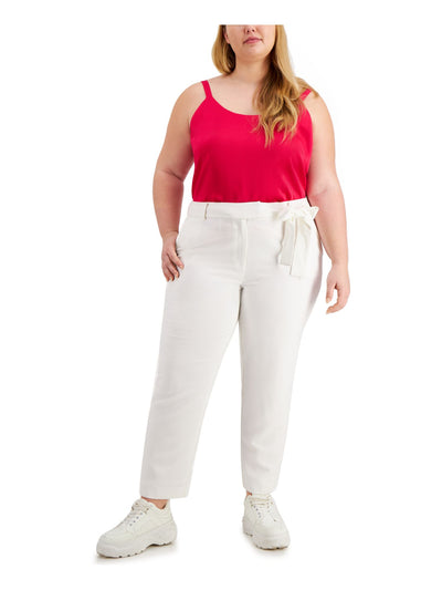 BAR III Womens White Stretch Pocketed Zippered Textured Side-tie Tapered Slim Wear To Work Pants Plus 16W