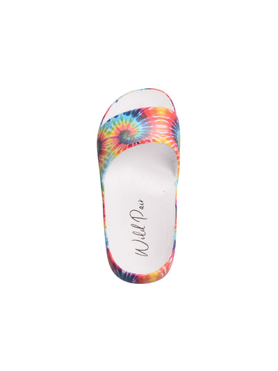 WILD PAIR Womens Red Tie Dye Pool Slides Slyde Round Toe Platform Slip On Slide Sandals 6 M