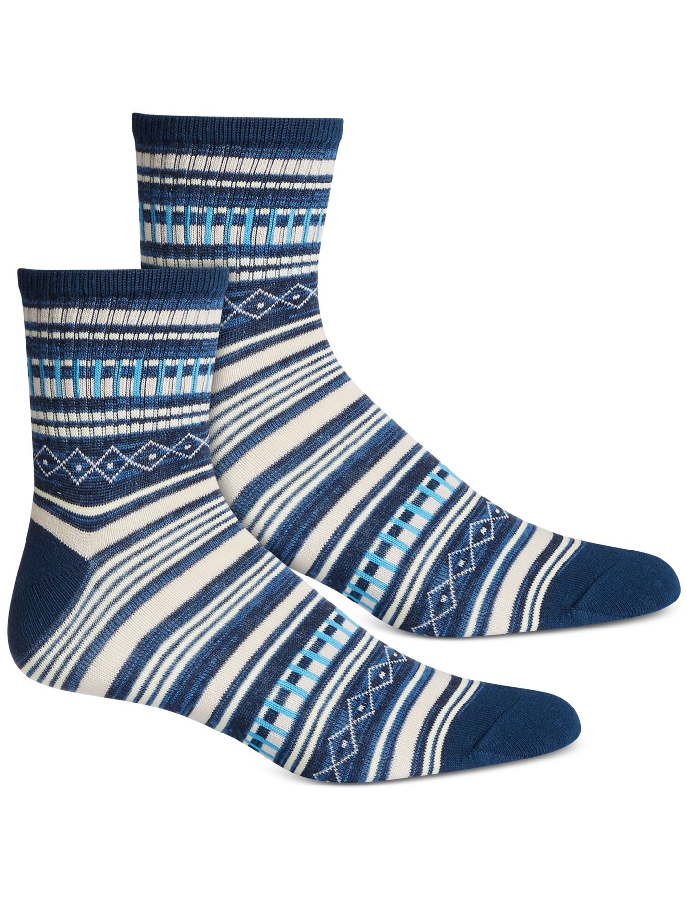 SUN STONE Mens Blue Geo Stripe Stretch Ribbed Casual Quarter Socks 7-12