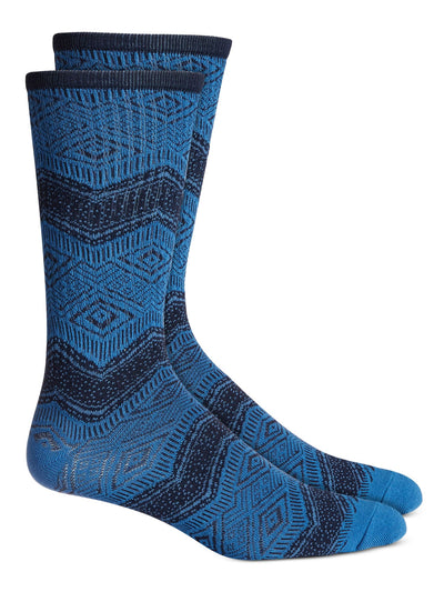 SUN STONE Mens Blue Geometric Bold Ribbed Dress Crew Socks 7-12