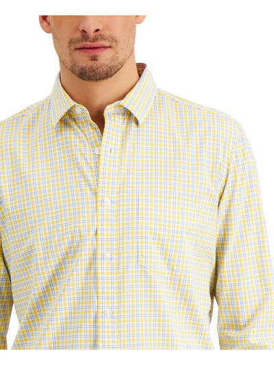 CLUBROOM Mens Yellow Lightweight, Pocket Plaid Classic Fit Button Down Performance Stretch Casual Shirt XL