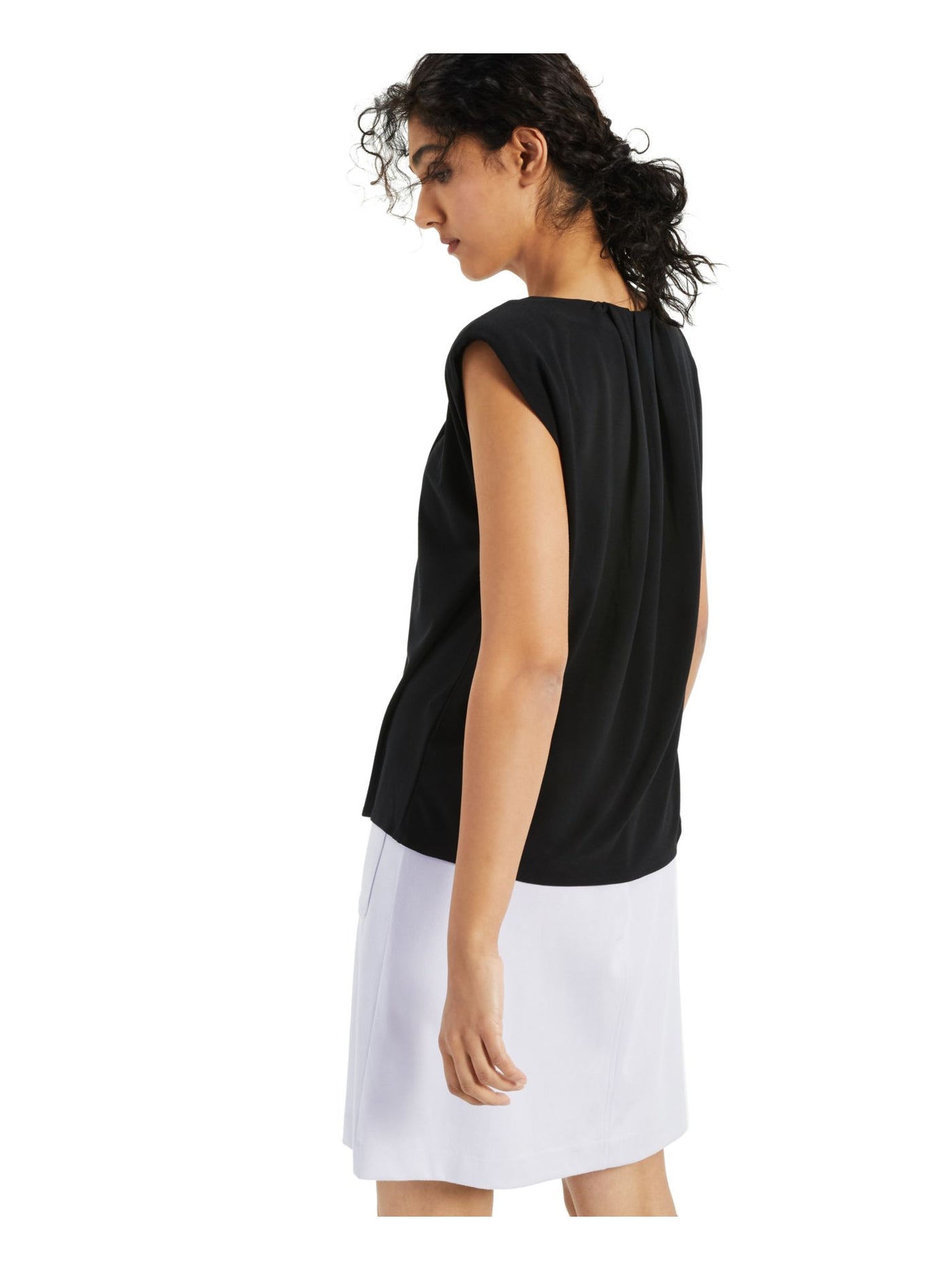 ALFANI Womens Black Pleated Neck Sleeveless Evening Top S