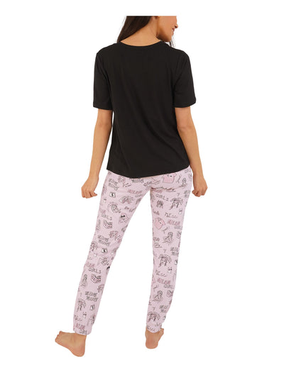 RETROSPECTIVE CO. Womens Pink Graphic Elastic Band Short Sleeve T-Shirt Top Cuffed Pants Pajamas XL