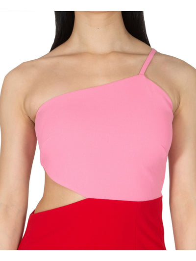 DEAR MOON Womens Zippered Cut Out Slitted Spaghetti Strap Asymmetrical Neckline Short Cocktail Sheath Dress