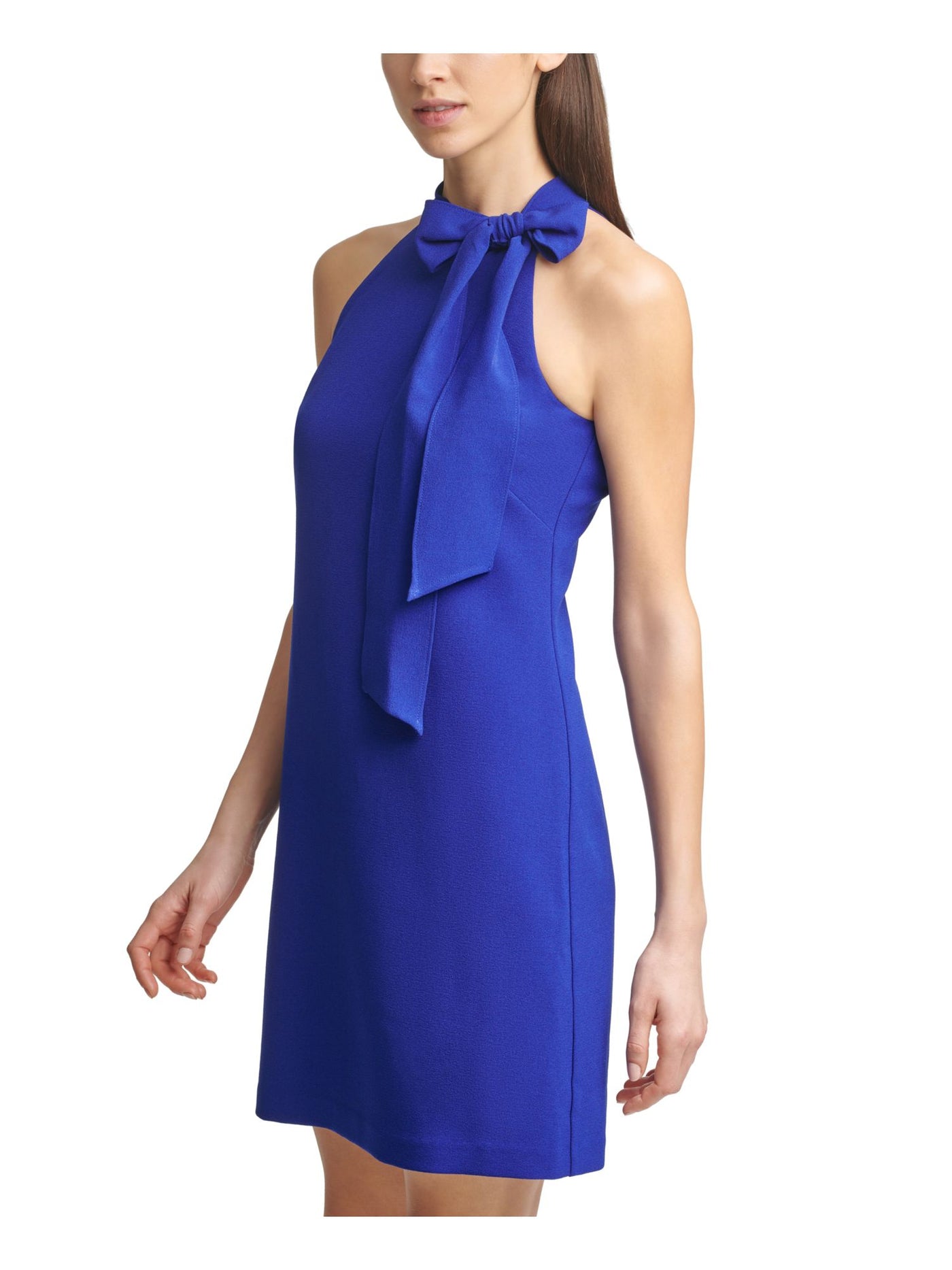 VINCE CAMUTO Womens Blue Stretch Zippered Darted Sleeveless Tie Neck Above The Knee Wear To Work Shift Dress 8