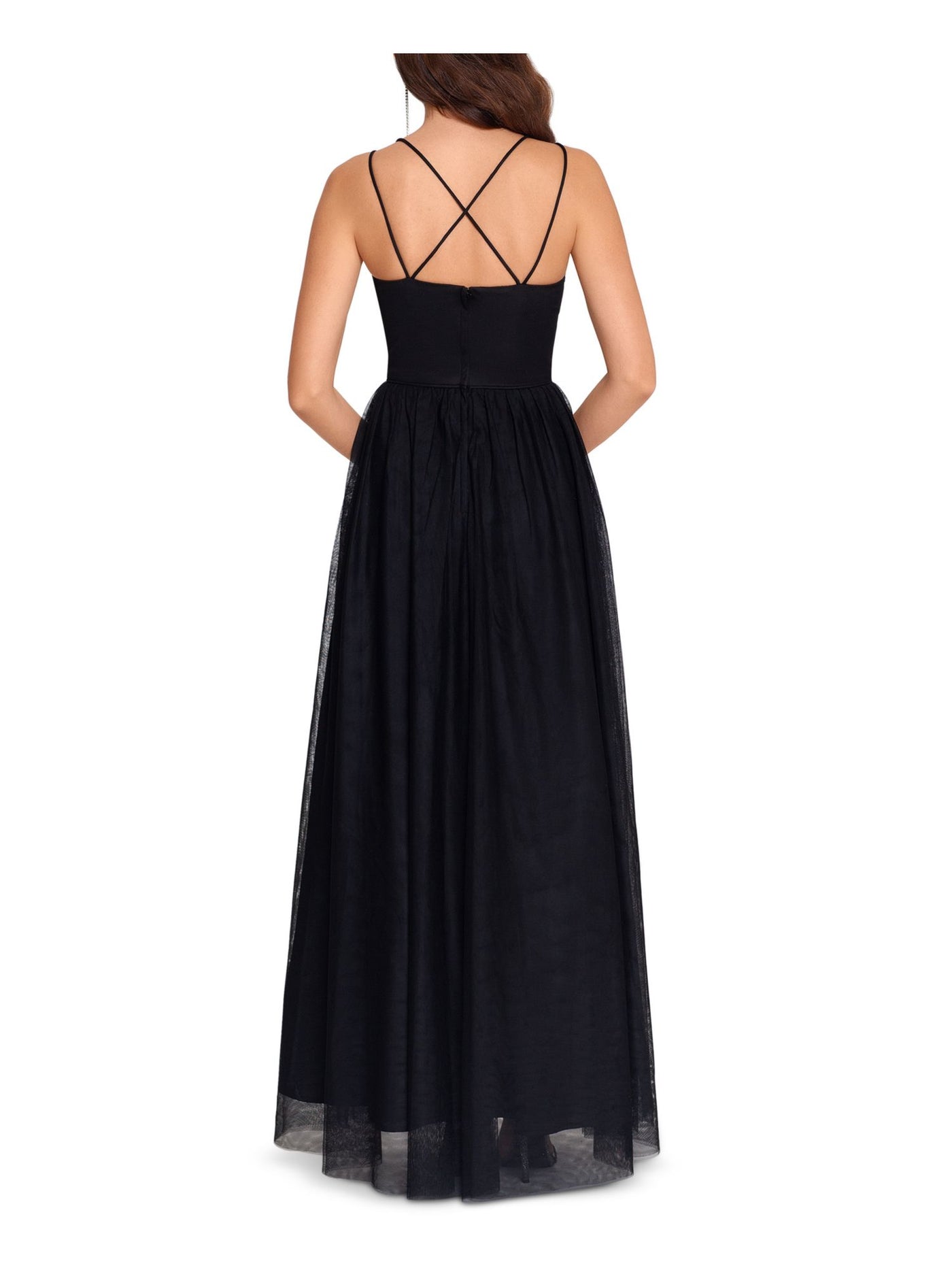 BLONDIE Womens Black Embellished Spaghetti Strap Scoop Neck Full-Length Formal Fit + Flare Dress 5