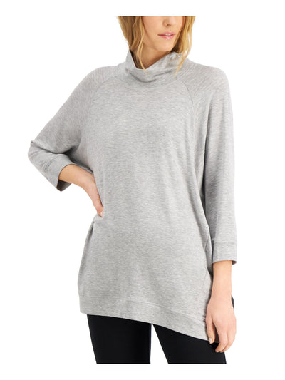 EILEEN FISHER Womens Gray Slitted Funnel Neck Heather 3/4 Sleeve Tunic Top M