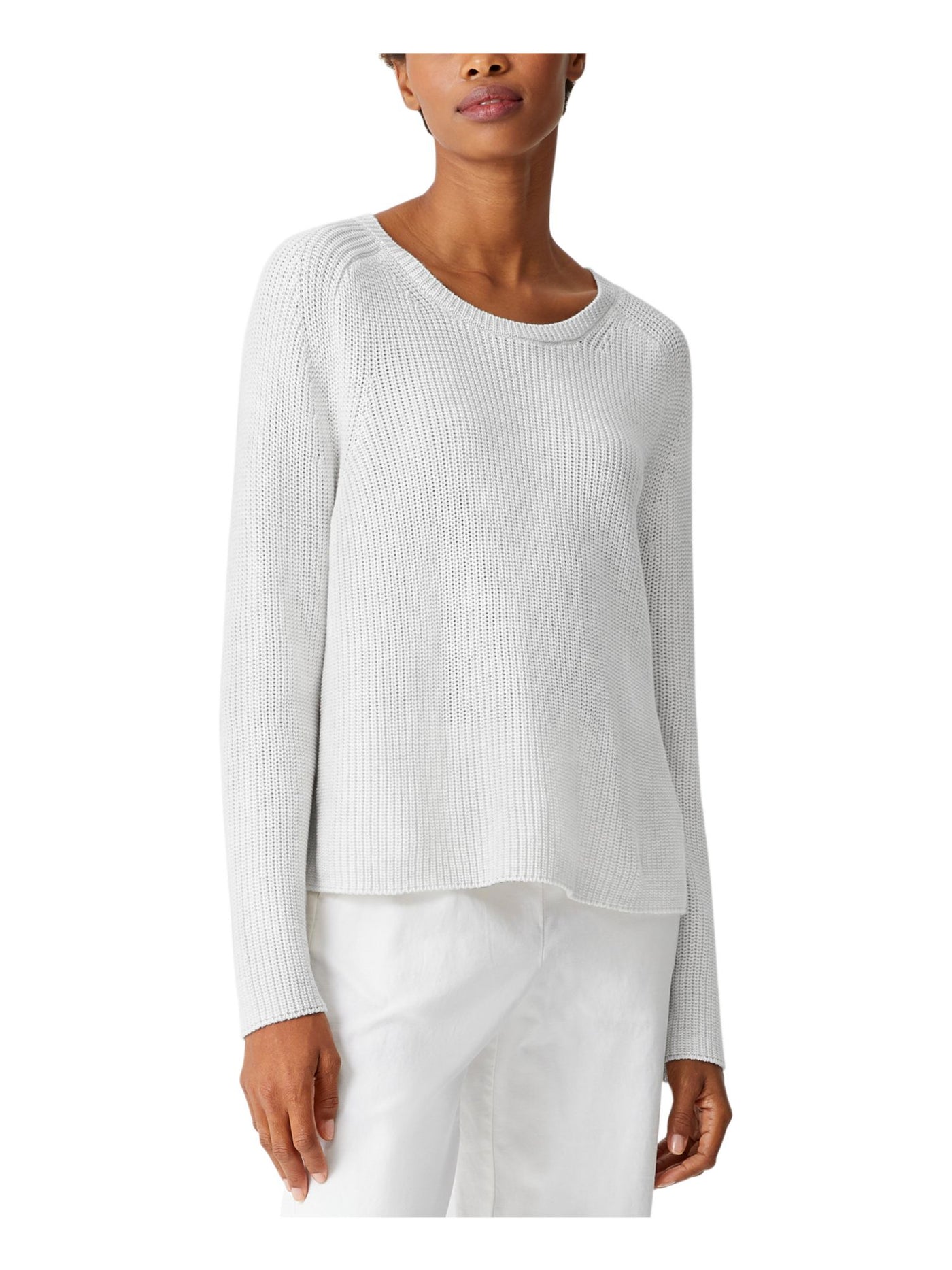 EILEEN FISHER Womens White Knit Long Sleeve Scoop Neck Sweater XL