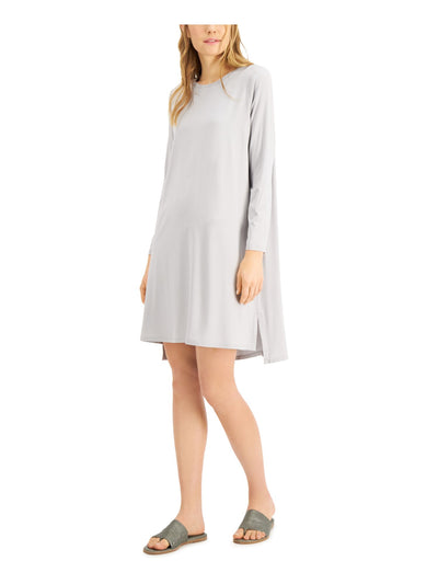 EILEEN FISHER Womens Gray Long Sleeve Crew Neck Short Shift Dress XS\TP