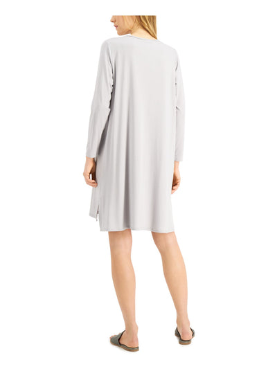 EILEEN FISHER Womens Gray Long Sleeve Crew Neck Short Shift Dress XS\TP